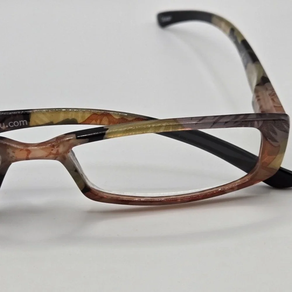 Womens Floral +2.00‎ Readers Glasses Transparent Frame Lightweight Fashion Brown